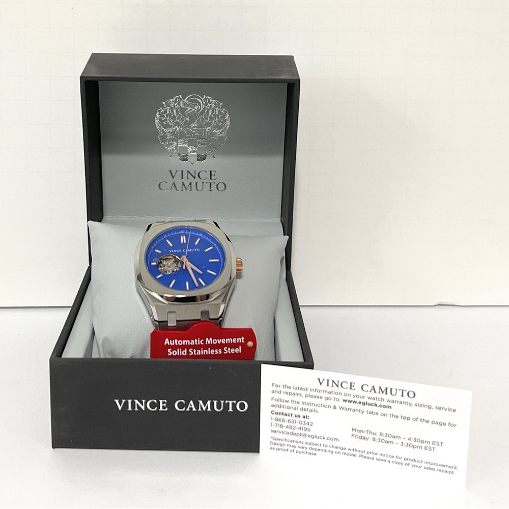 Vince Camuto Men’s Stainless Steel Automatic Watch VC1156BLSV / NWT